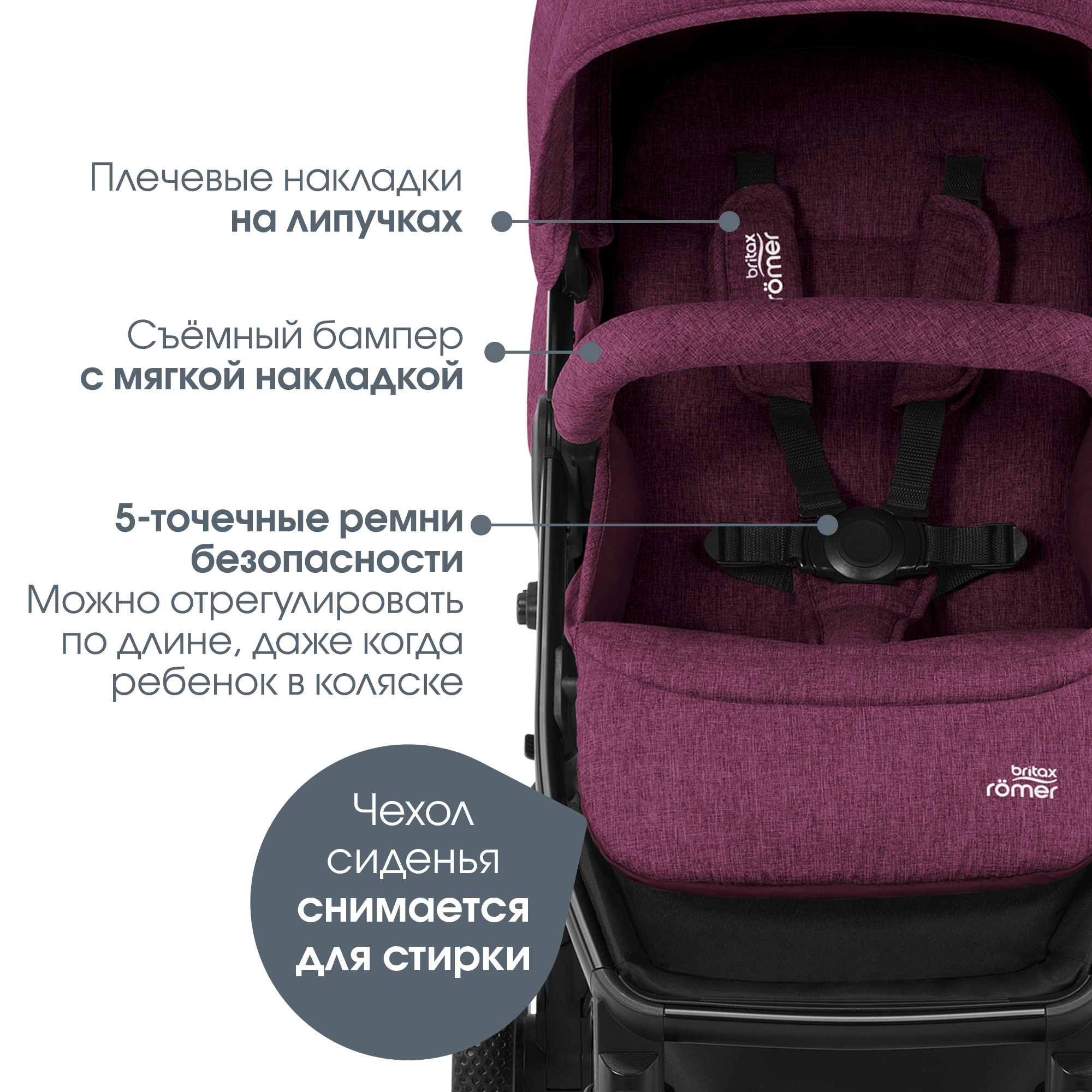 Коляска Britax Roemer B-Agile M Cherry wine - фото 5