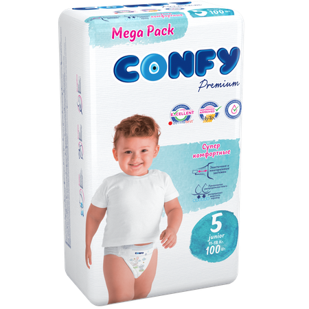 Подгузники детские CONFY Premium Junior размер 5 11-18 кг Mega упаковка 100 шт CONFY