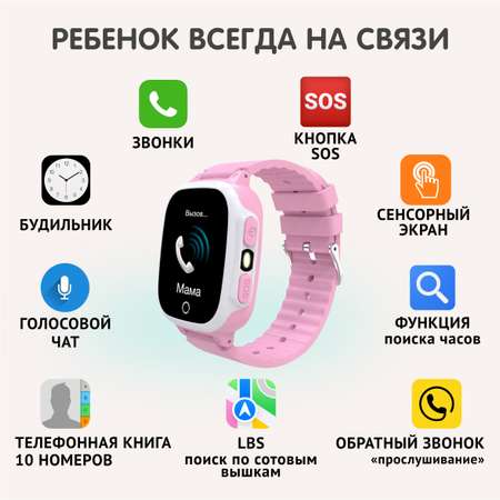 Детские смарт-часы Aimoto Lite с SIM картой в комплекте с геолокацией LBS с обратным звонком и кнопкой SOS розовые