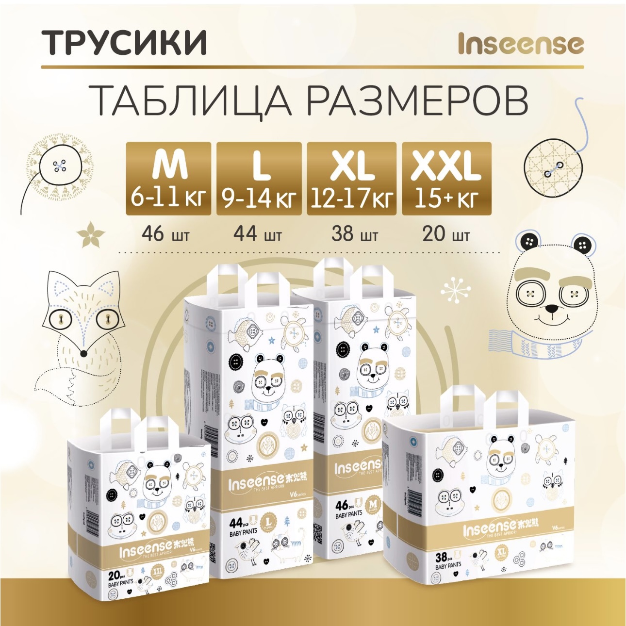 Трусики-подгузники INSEENSE супертонкие V6 XL 12-17кг 38шт - фото 6