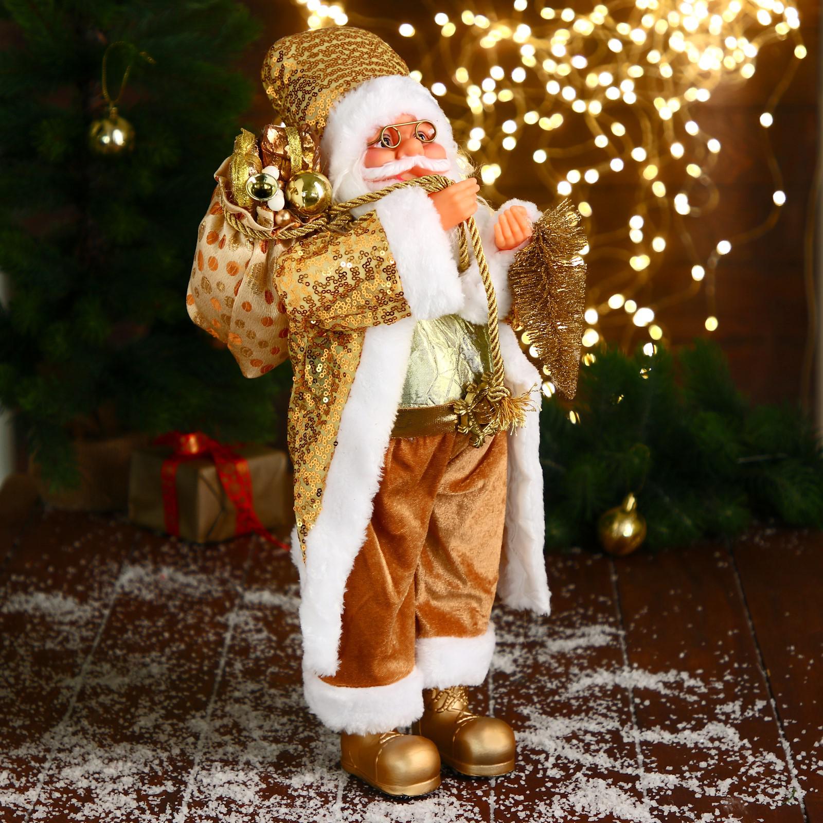 Дед мороз Зимнее волшебство «В золотом костюме с ёлочкой и подарками» 23х45 см - фото 6