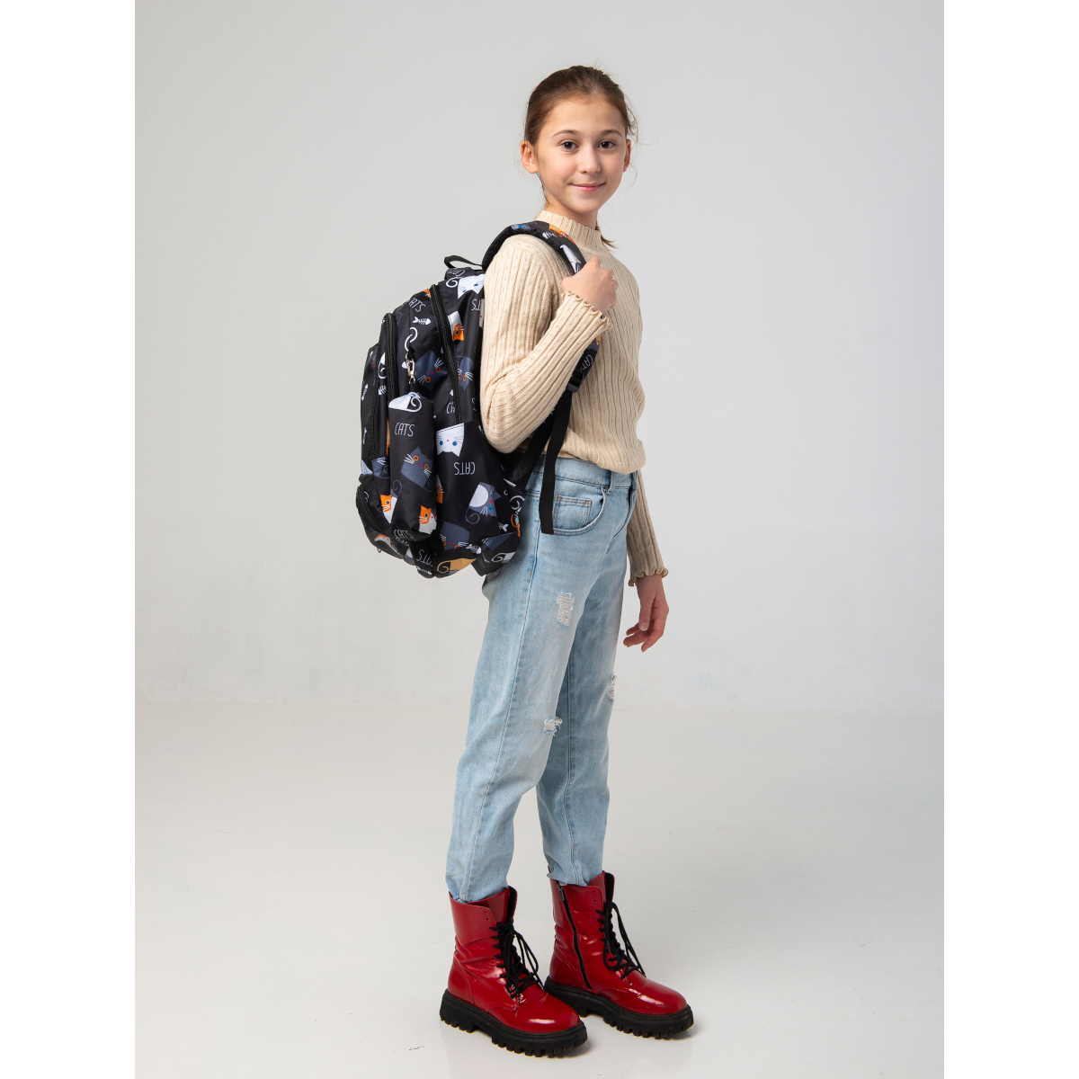 Рюкзак с брелоком киска O GO для девочки с кошкой и пеналом - фото 12
