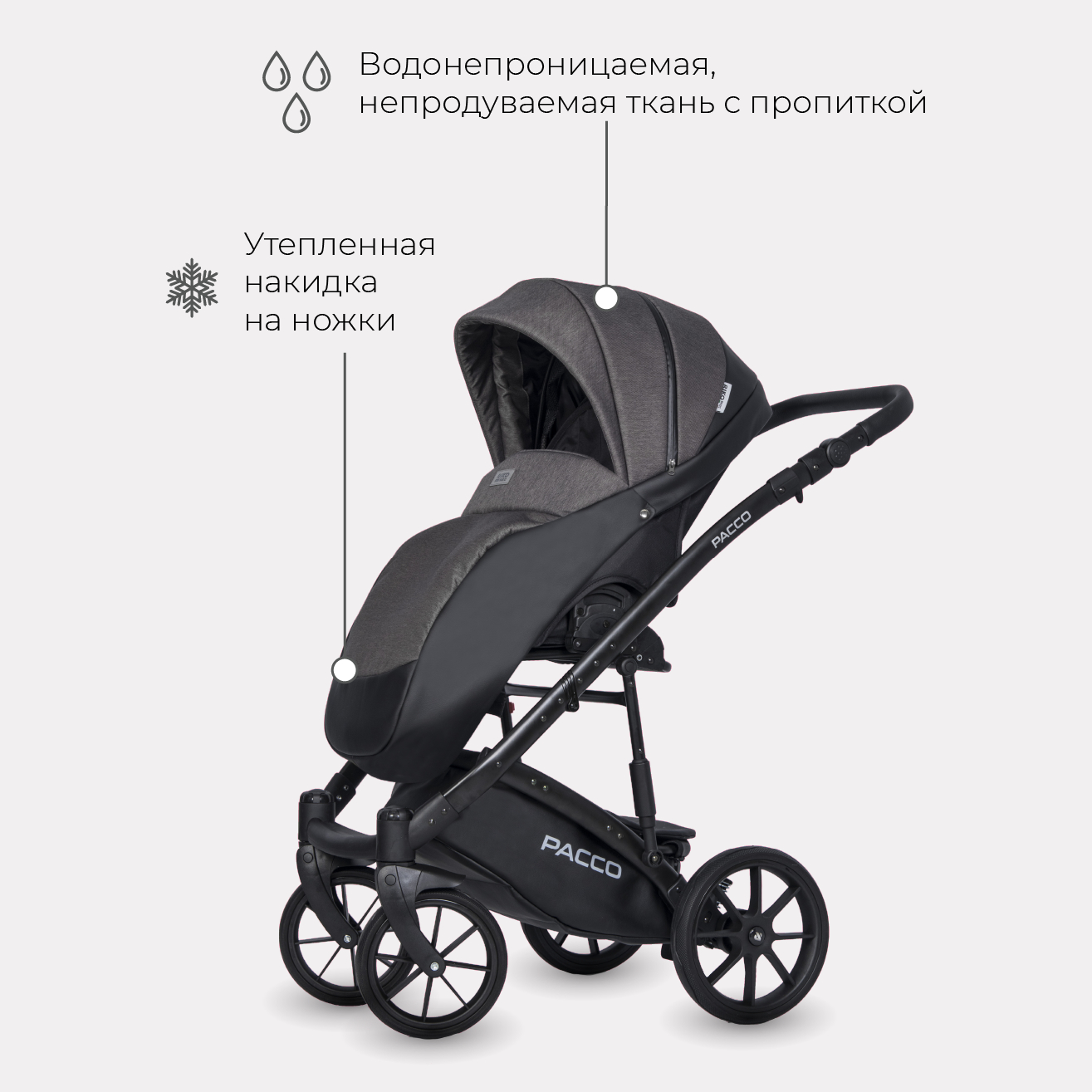 Коляска детская универсальная Riko Basic PACCO 3 в 1 04 Carbon темно-серый-черный - фото 8