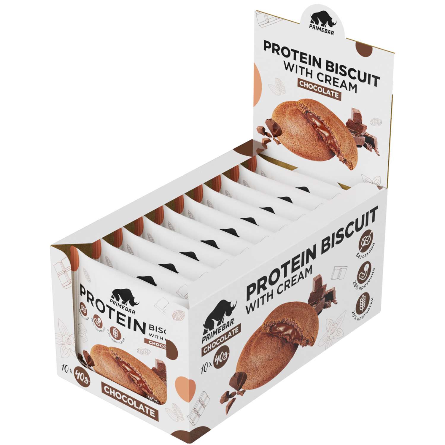 Печенье протеиновое Primebar Вiscuit шоколад 10*40г - фото 1