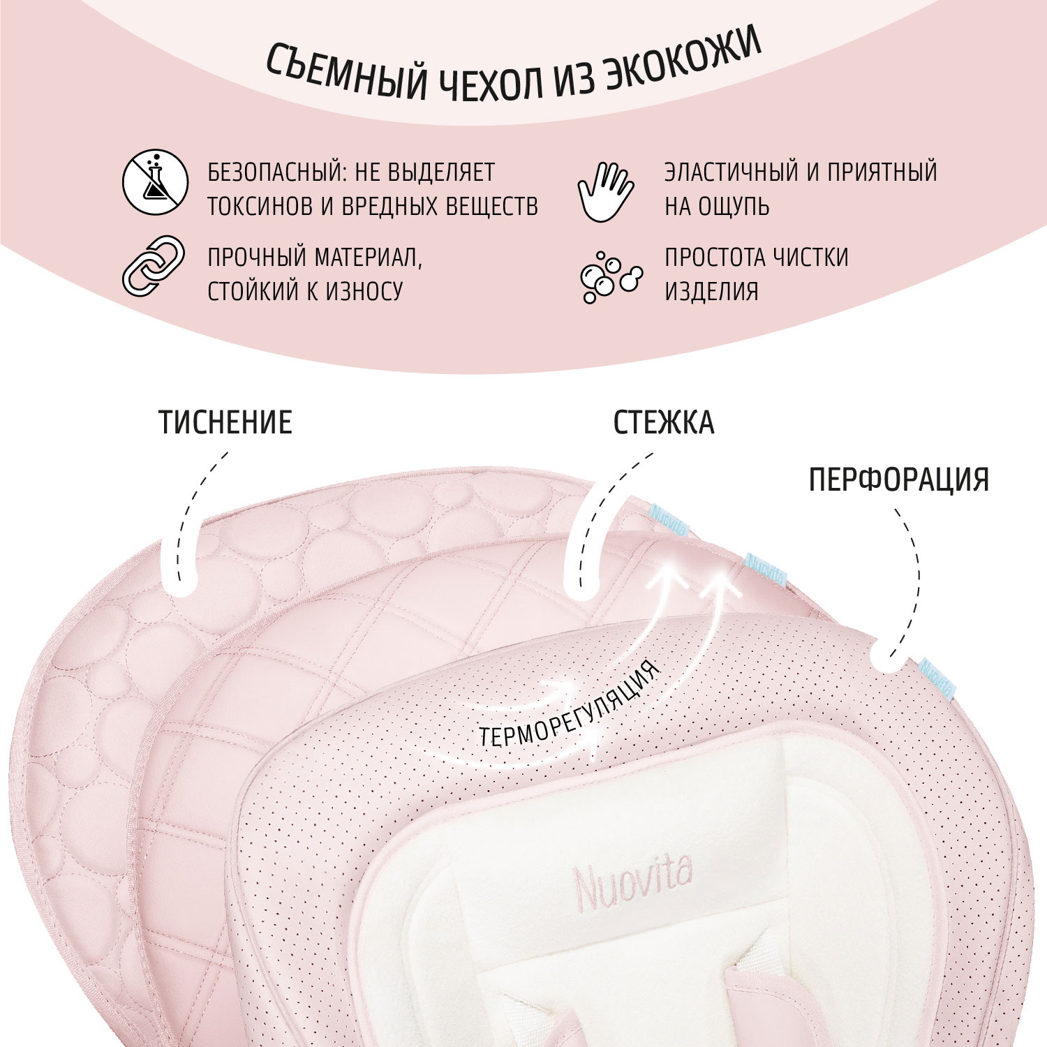 Стул-шезлонг для кормления Nuovita Tutela с тиснением Розовый - фото 8