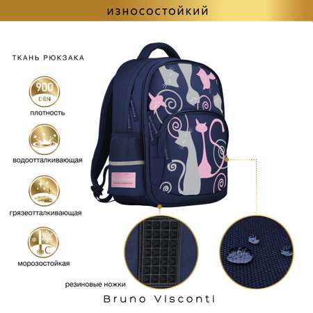 Рюкзак школьный Bruno Visconti Синий с эргономичной спинкой Кошки романтика