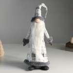 Кукла интерьерная Зимнее волшебство «Дед Мороз в сером кафтане в клетку» с серебром 16х13х60 см