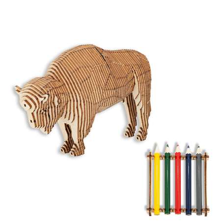 Деревянный конструктор Uniwood Бизон с набором карандашей