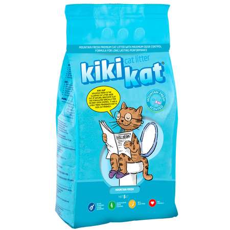 Наполнитель для кошачьего туалета KikiKat комкующийся бентонитовый супер-белый Горная свежесть 5л