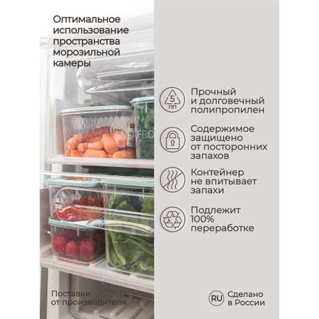 Контейнер Phibo для замораживания и хранения продуктов с декором Кристалл 1.8л светло-голубой