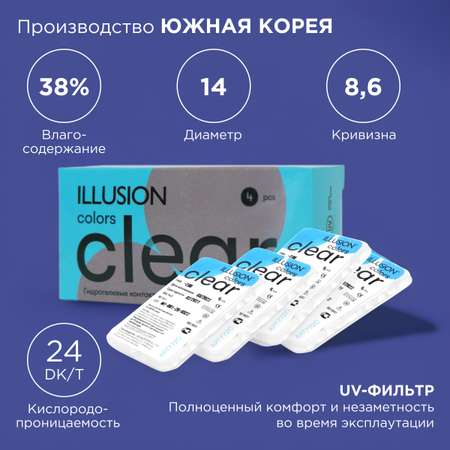 Контактные линзы ILLUSION CLEAR на 3 месяца. -4.25/14.00/8.6. 4шт.