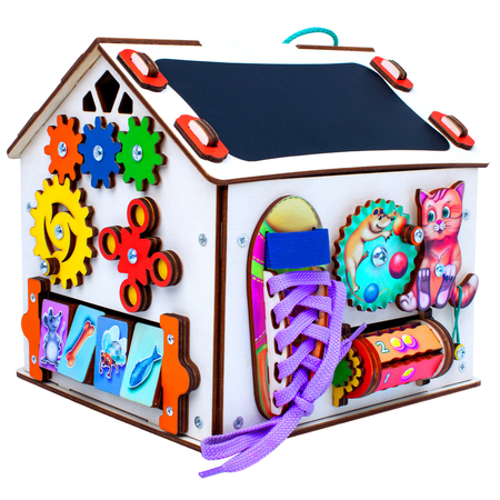 Бизиборд Jolly Kids развивающий домик со светом Котик