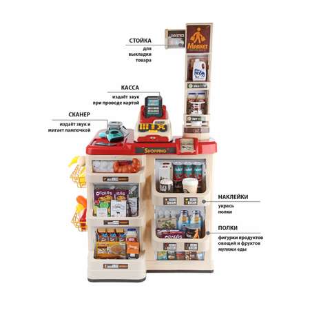 Игровой набор Veld Co Супермаркет касса и тележка с продуктами
