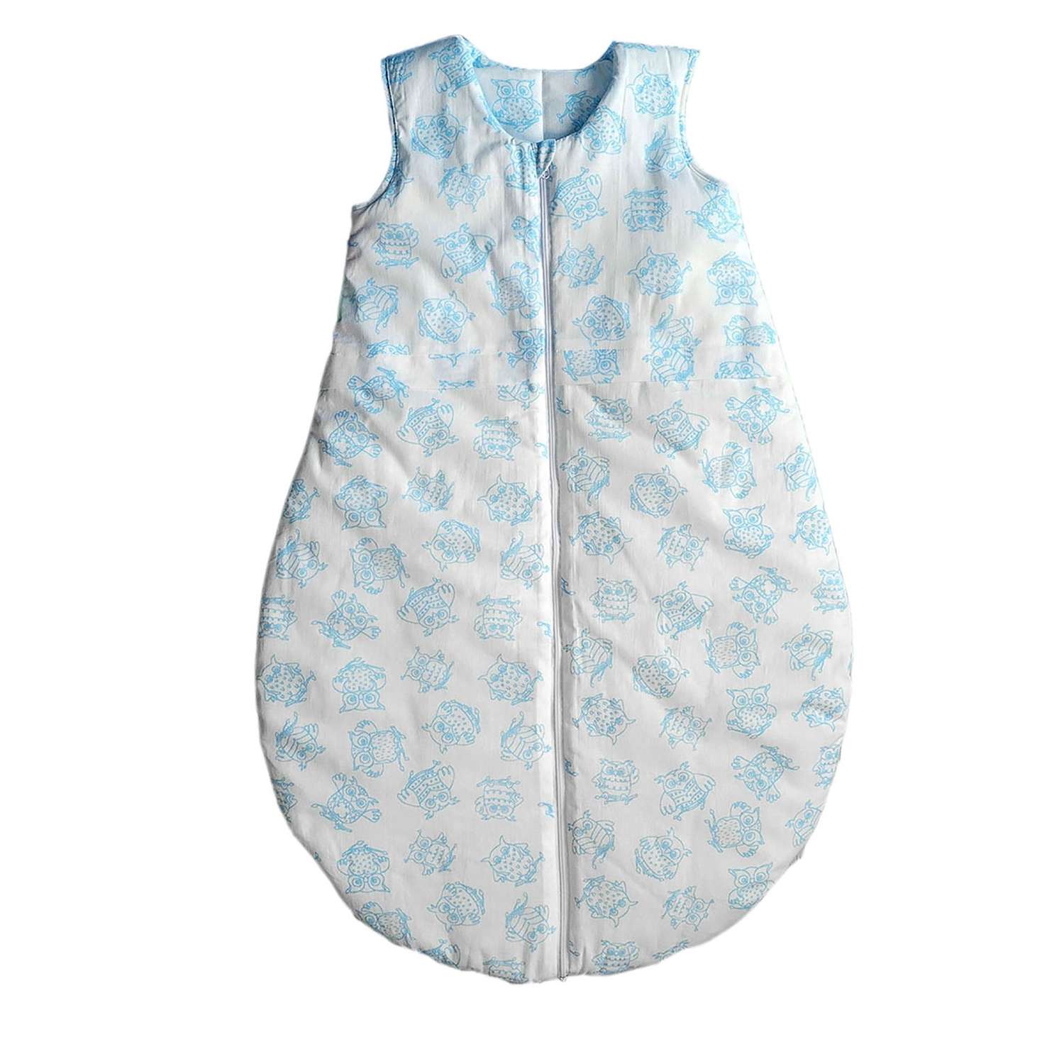 Одеяло-спальный мешок голубой Засыпашки Утепленный Совы 80 см. Хлопок 100% - фото 1
