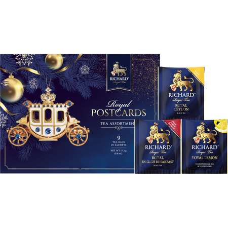 Чайное ассорти Richard Royal Postcards tea assortment к новому году карета 9 пакетиков