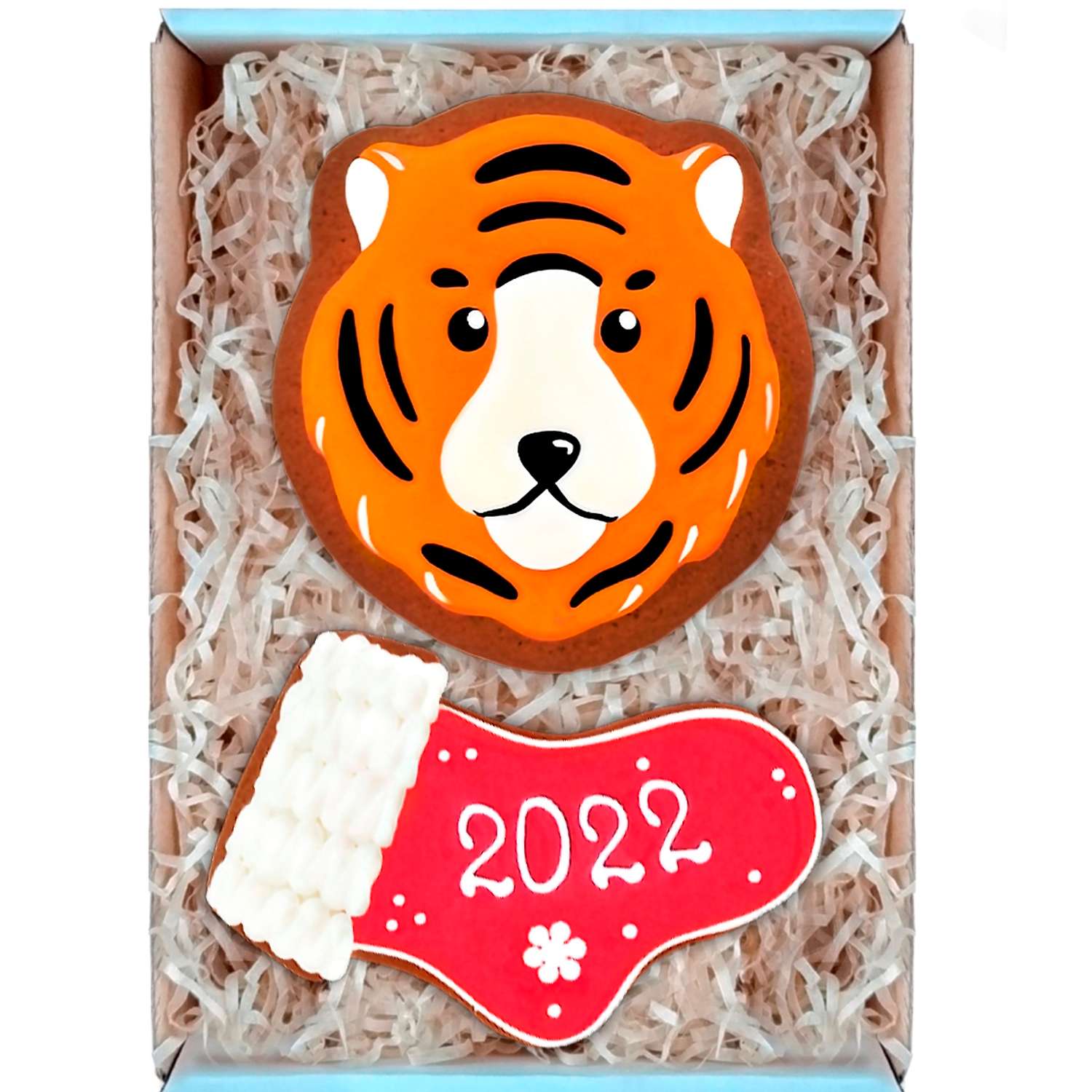 Имбирные пряники Вкусный подарок Тигр и Носок Новый год 2022 18х12 см - фото 1