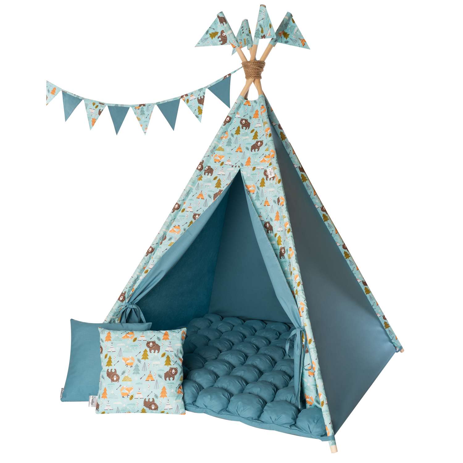 Детская игровая палатка вигвам Buklya Медведи с ковриком бон-бон цв. мятный / индиго - фото 1