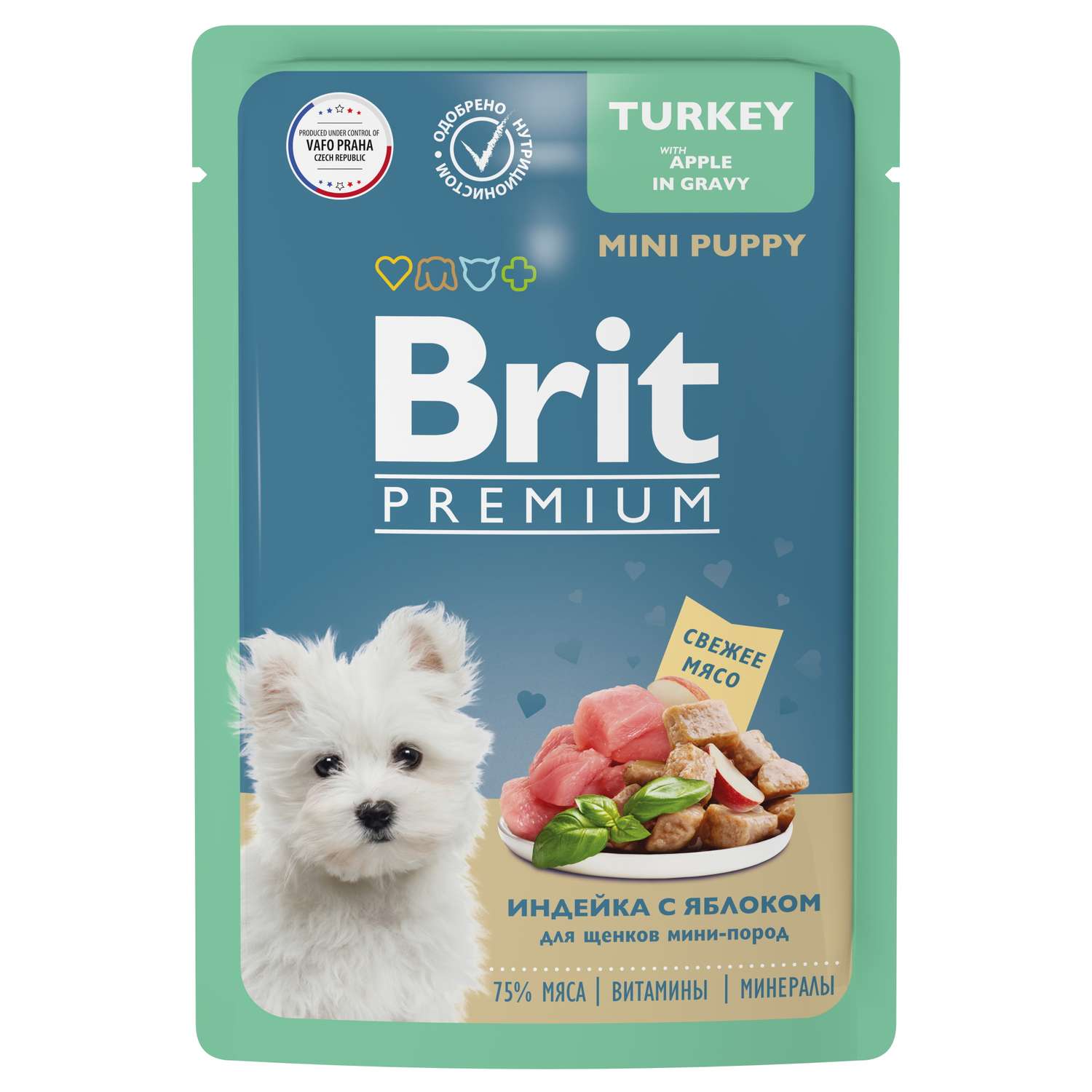 Корм для щенков Brit 85г Premium Dog миниатюрных пород индейка с яблоком в соусе - фото 1