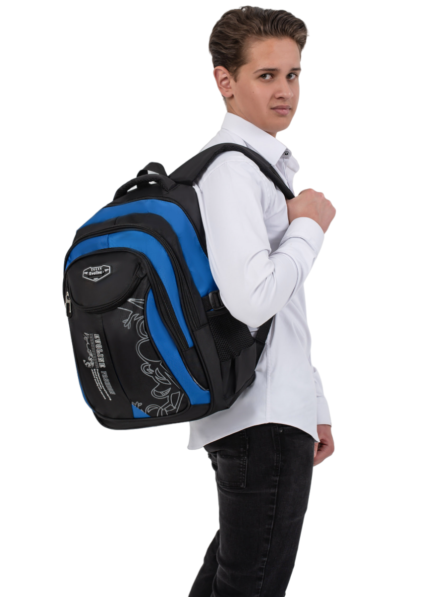 Рюкзак школьный Evoline большой черно-голубой EVOS-318 - фото 4