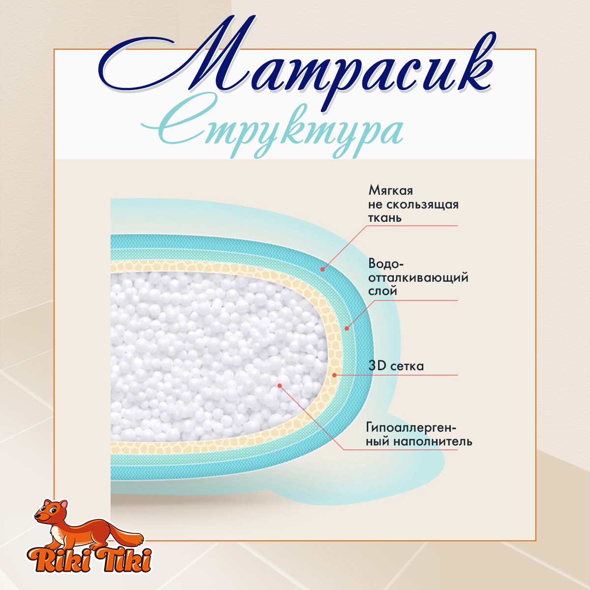 Матрасик для купания RIKI TIKI FG725 Square soft Мишка голубой - фото 3