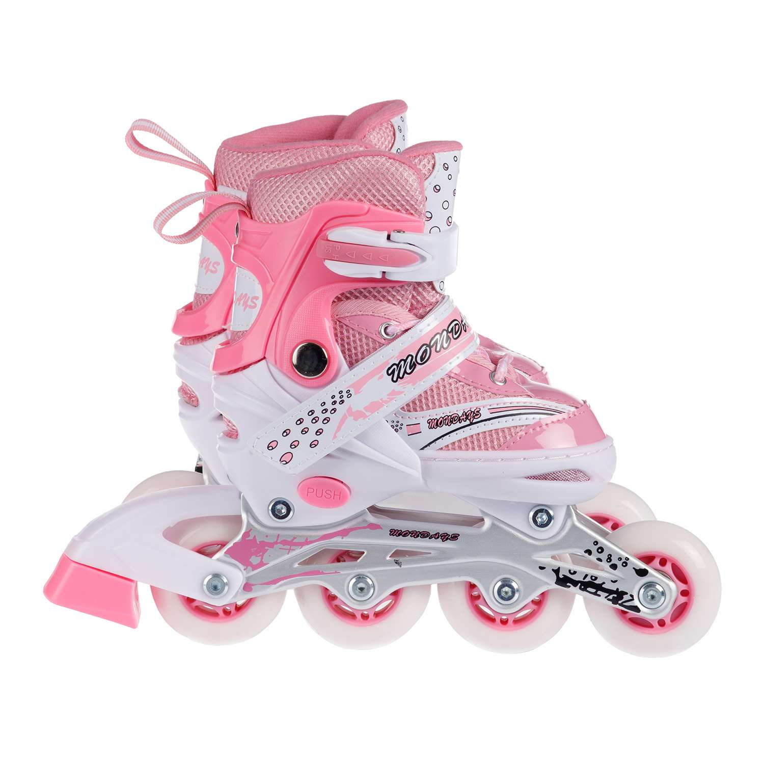 Роликовые коньки BABY STYLE раздвижный 27-30 S шлем и защита светящиеся колеса розовый - фото 4