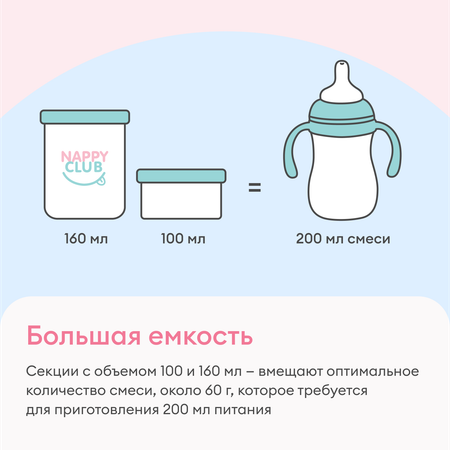 Контейнер для сухих смесей NappyClub 3 отделения по 100 мл с молочной соской