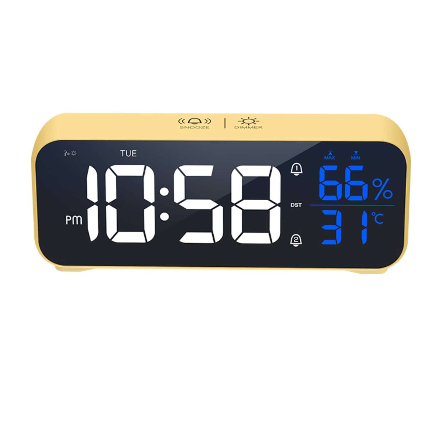 Часы электронные ARTSTYLE с встроенным аккумулятором с будильником термометром и гигрометром желтого цвета - фото 1