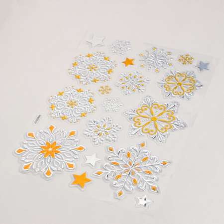 Наклейка Sima-Land пластик «Ассорти снежинок» жёлто серые 24х33 см