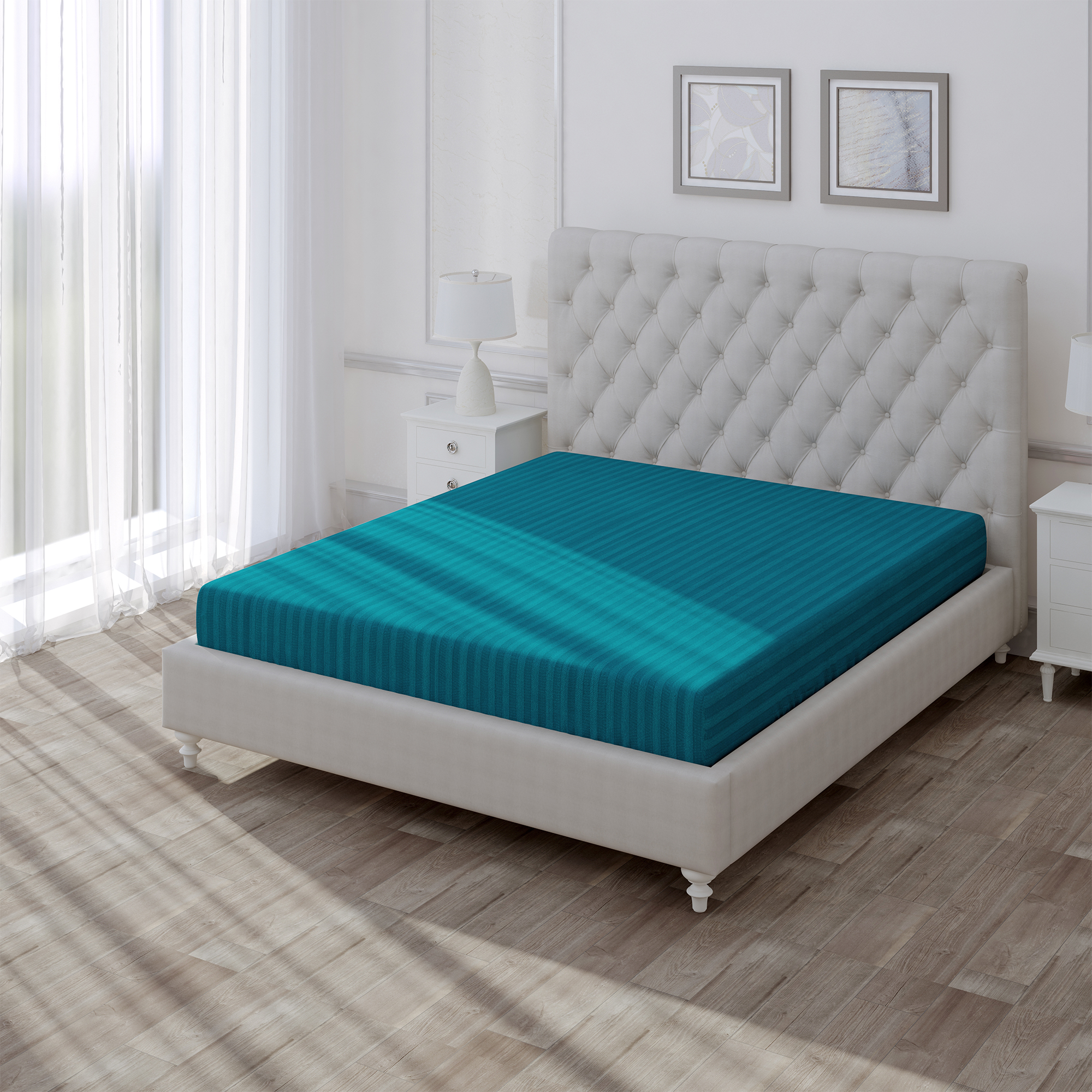 Простыня на резинке LOVEME Blumarine 160х200 см страйп-сатин 100% хлопок - фото 2