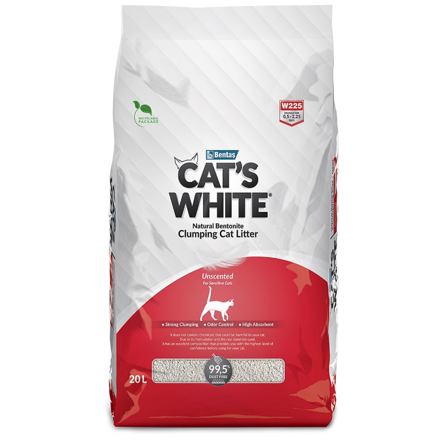 Наполнитель для кошек Cats White комкующийся натуральный без ароматизатора 20л - фото 1