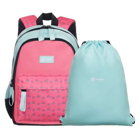 Рюкзак TORBER CLASS X Mini розовый зелёный с орнаментом и Мешок для сменной обуви