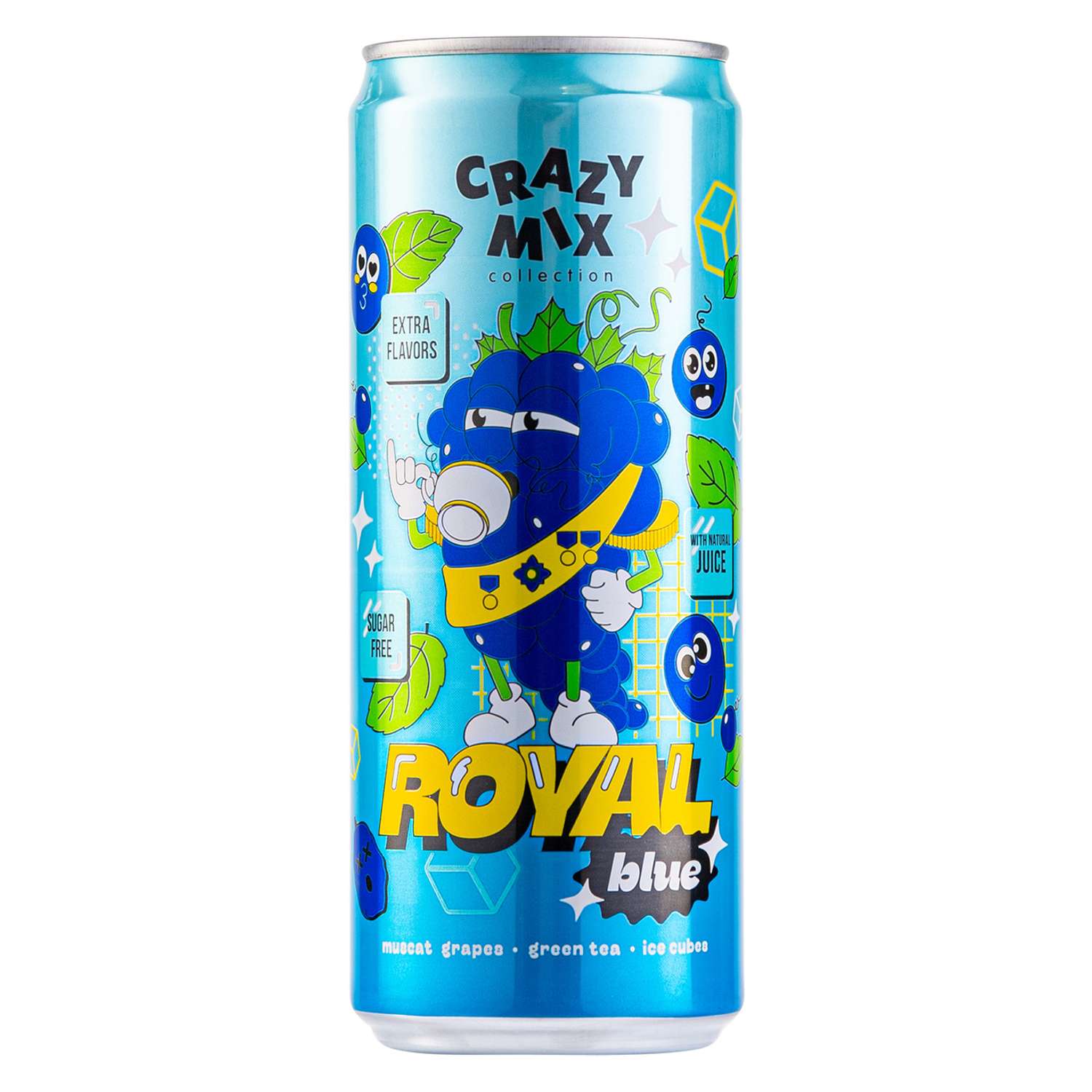 Натуральный лимонад Crazy mix ROYAL BLUE (Со вкусом винограда/зеленого чая и мяты) 0.33 литра - 12 штук. - фото 3
