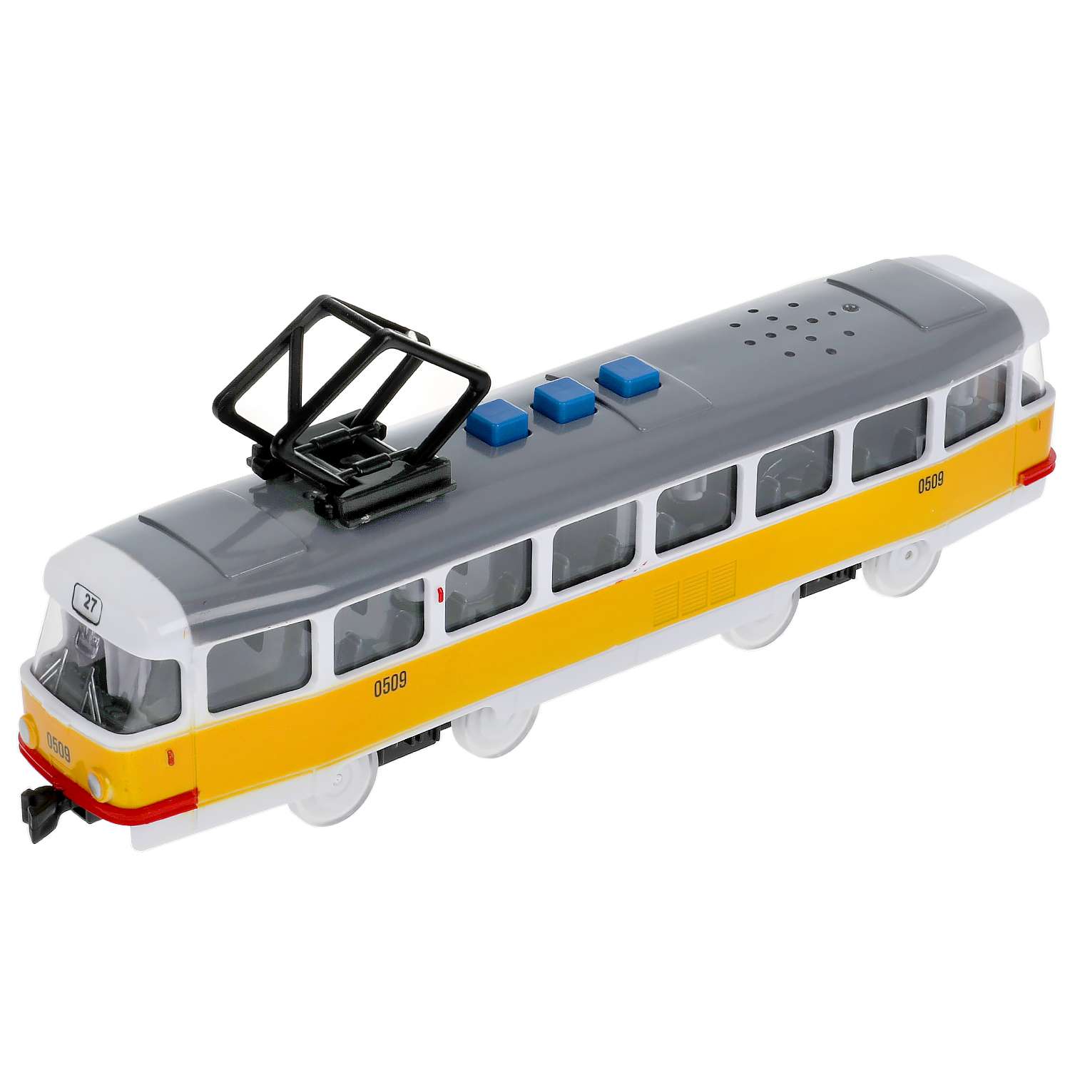 Модель пластиковая ТЕХНОПАРК Трамвай 21 см 3 кнопки инерция свет звук 316684 - фото 2