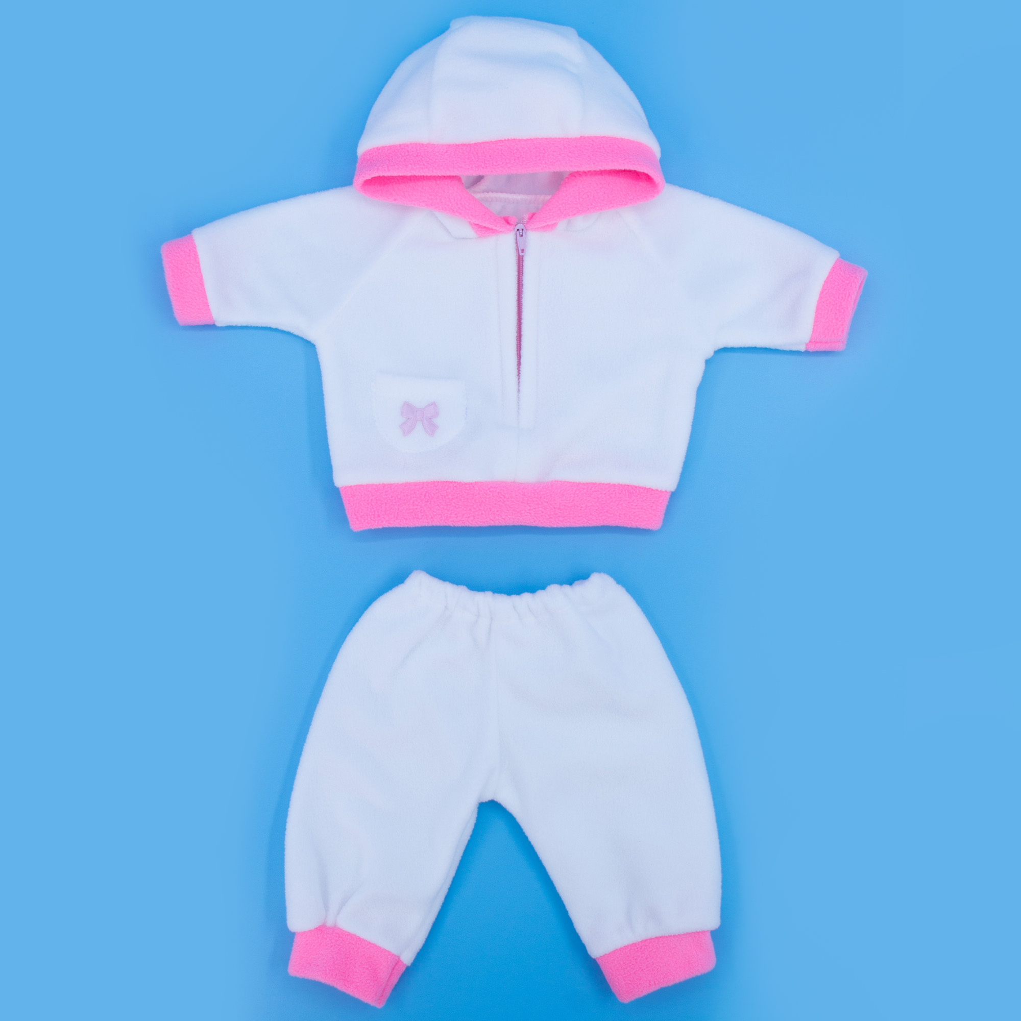 Комплект для пупса Модница 43-48 см из флиса: куртка с капюшоном и штанишки 6103 белый-розовый 6103белый&amp;розовый - фото 2