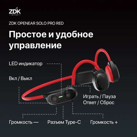 Спортивные наушники ZDK с костной проводимостью звука красные