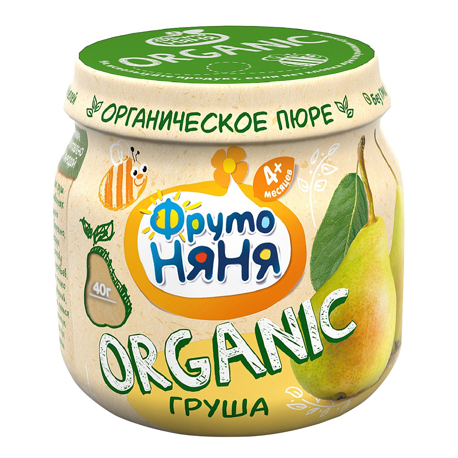 Пюре ФрутоНяня Organic из груш натуральное 80 г с 4 месяцев - фото 1