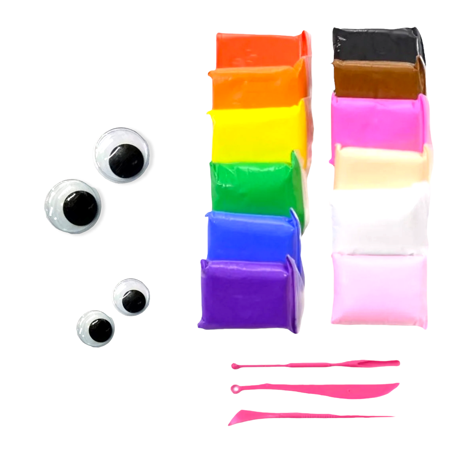 Воздушный пластилин Парам-пампам 12 цветов в подарочной упаковке с инструментами и глазками - фото 1