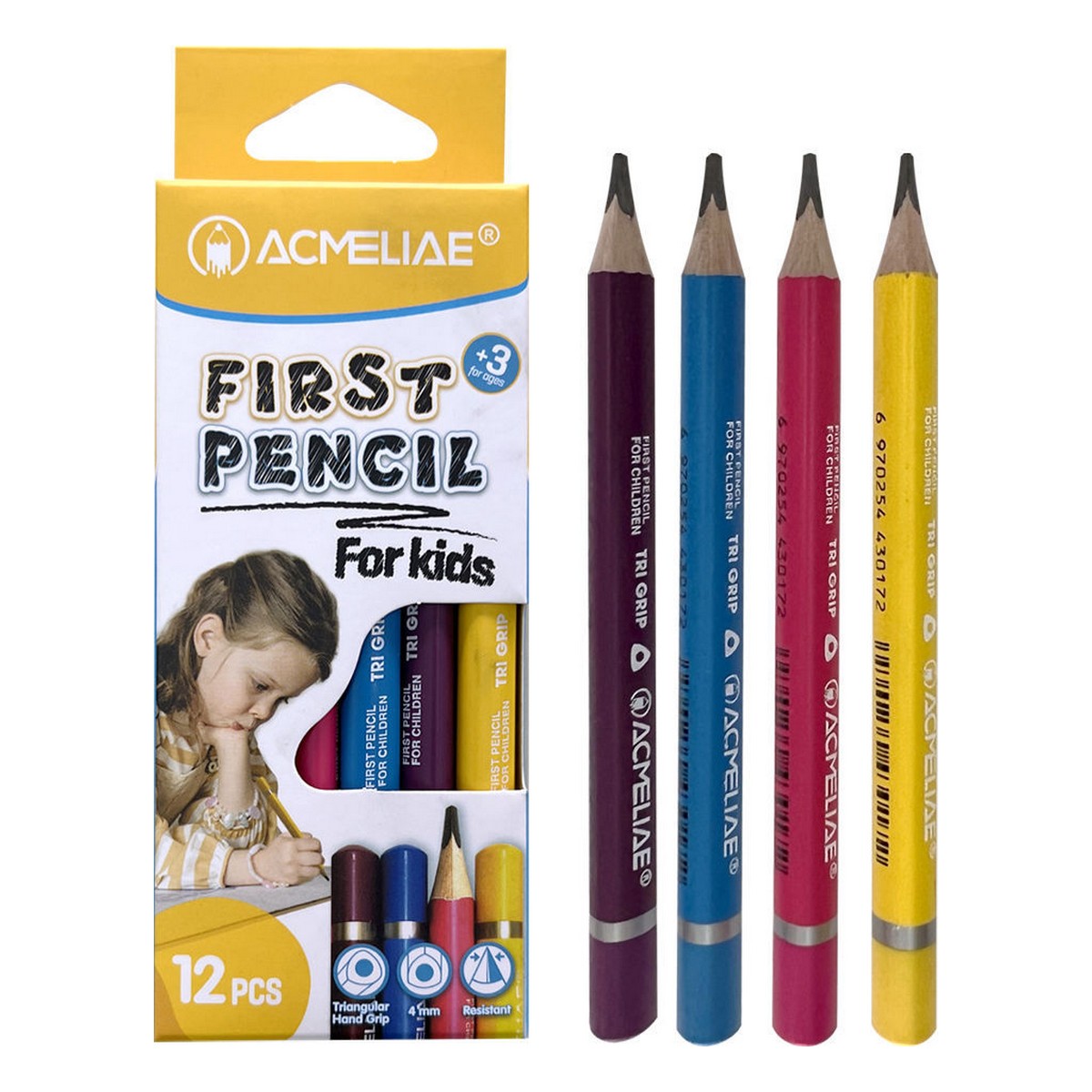 Карандаши чернографитные ACMELIAE FIRST PENCIL утолщённые укороченные набор  12шт