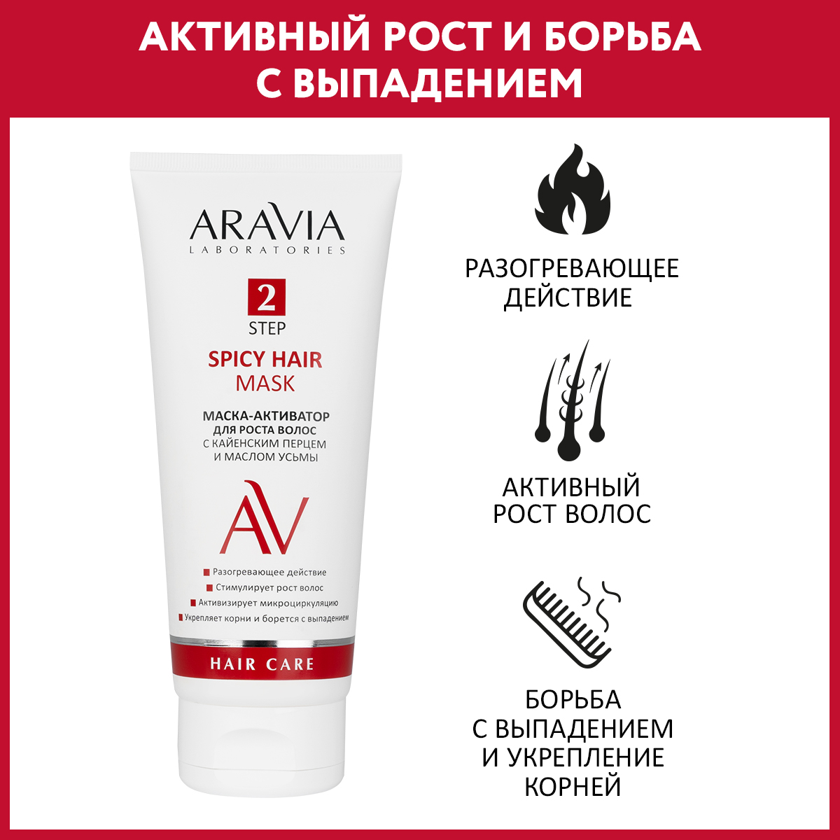 Маска-активатор ARAVIA Laboratories для роста волос с кайенским перцем и малом усьмы Spicy Hair Mask, 200 мл