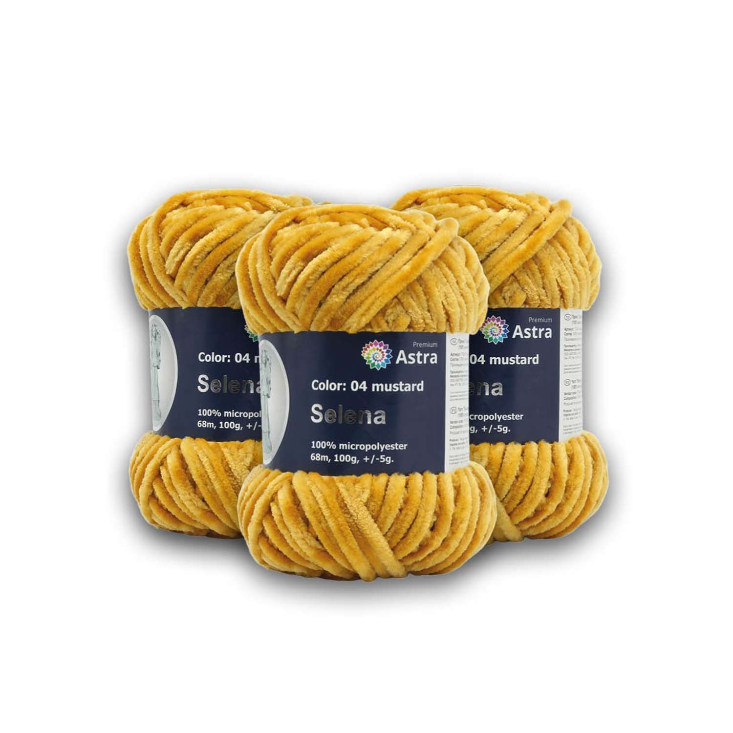 Пряжа для вязания Astra Premium селена мягкая микрополиэстер 100 гр 68 м 04 горчичный 3 мотка - фото 2