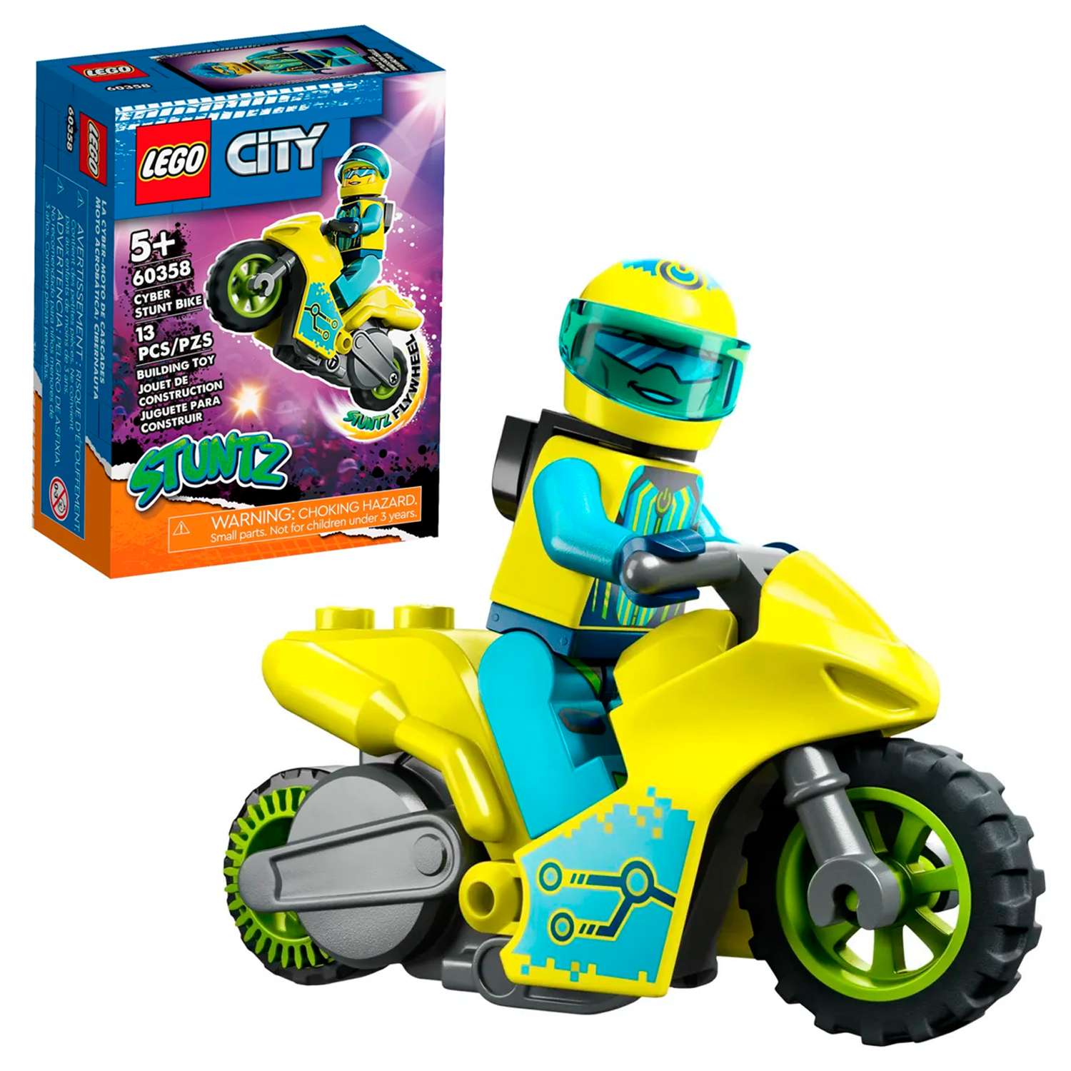 Конструктор детский LEGO City Stuntz Трюковый кибер-мотоцикл 60358 - фото 1