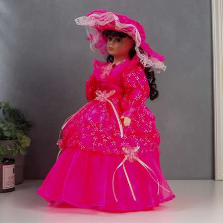 Кукла коллекционная Зимнее волшебство керамика «Леди Амелия в ярко-розовом платье» 40 см