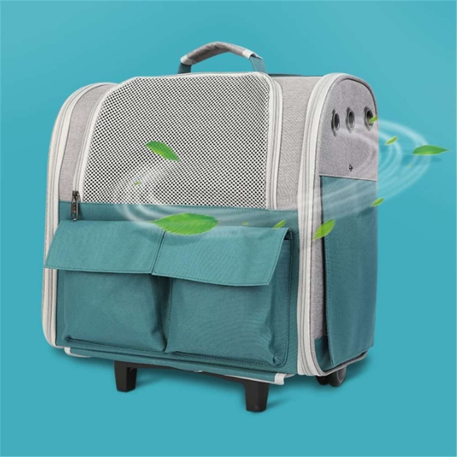 Рюкзак-тележка для животных ZDK Travel Comfort серая с зеленым - фото 5