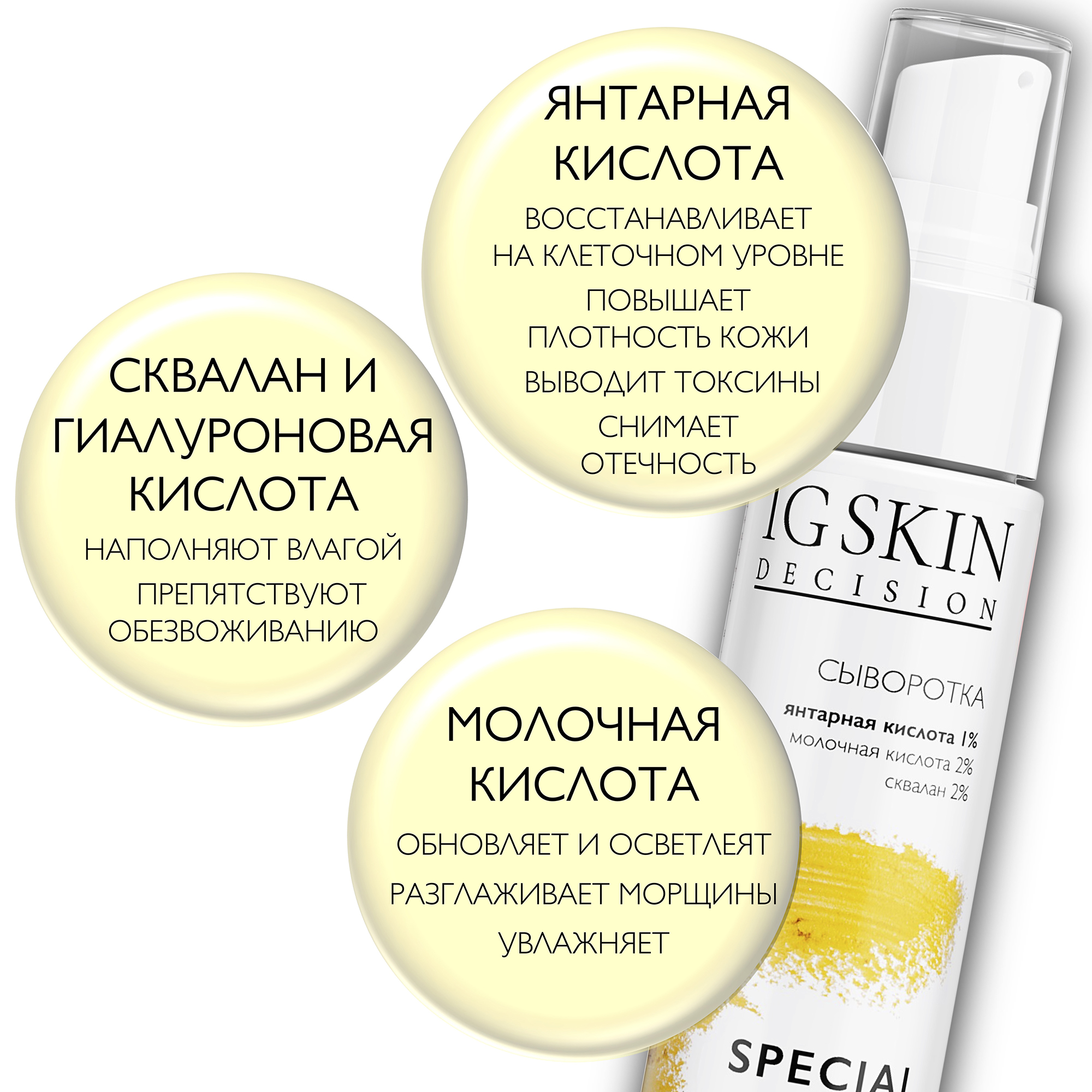 Сыворотка для лица IG SKIN Decision для упругости кожи омолаживающая с янтарной кислотой 1% молочной кислотой 2% и скваланом - фото 4