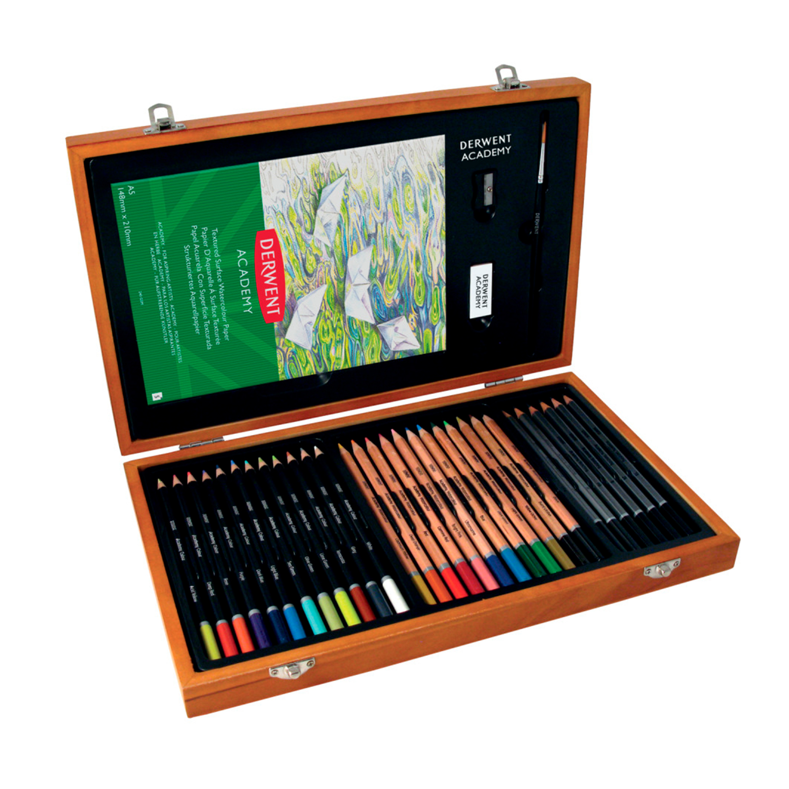 Подарочный набор карандашей DERWENT Academy Wooden Gift Box карандаши 30шт кисточка точилка альбом деревянная коробка 2300147 - фото 2