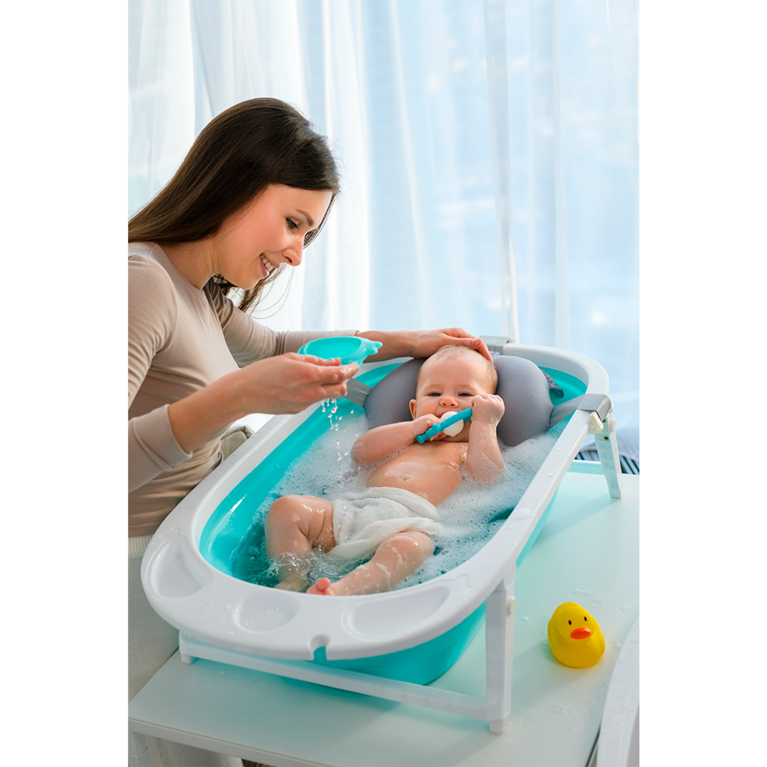 Ванночка для новорожденных Miyoumi с матрасиком складная - Mint - фото 10