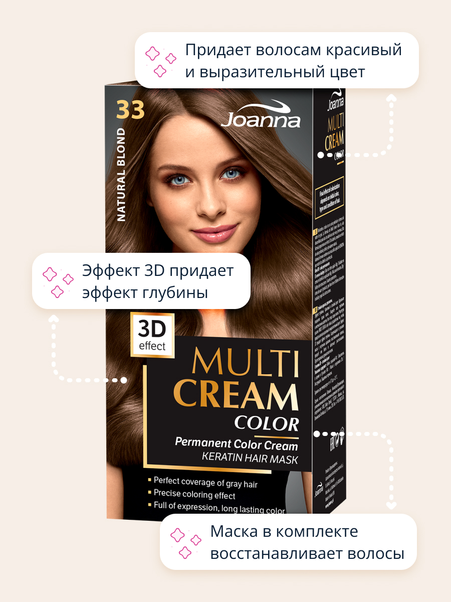 Краска для волос JOANNA Multi cream 3d натуральный блонд (тон 33) - фото 3