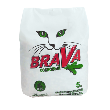 Наполнитель для кошек BraVa древесный впитывающий Сосновый 5л