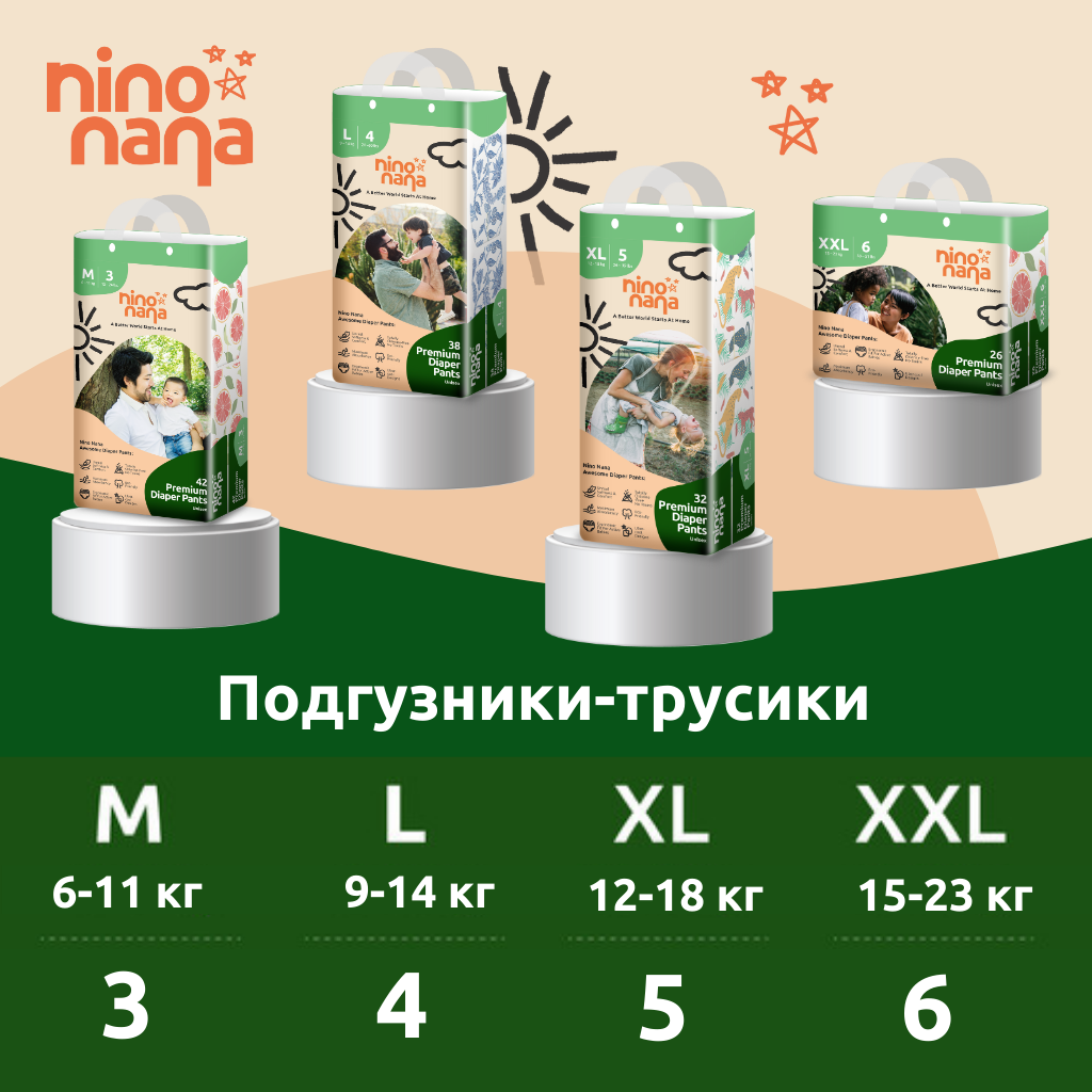 Трусики Nino Nana 3 шт. L (9-14 кг) - фото 12