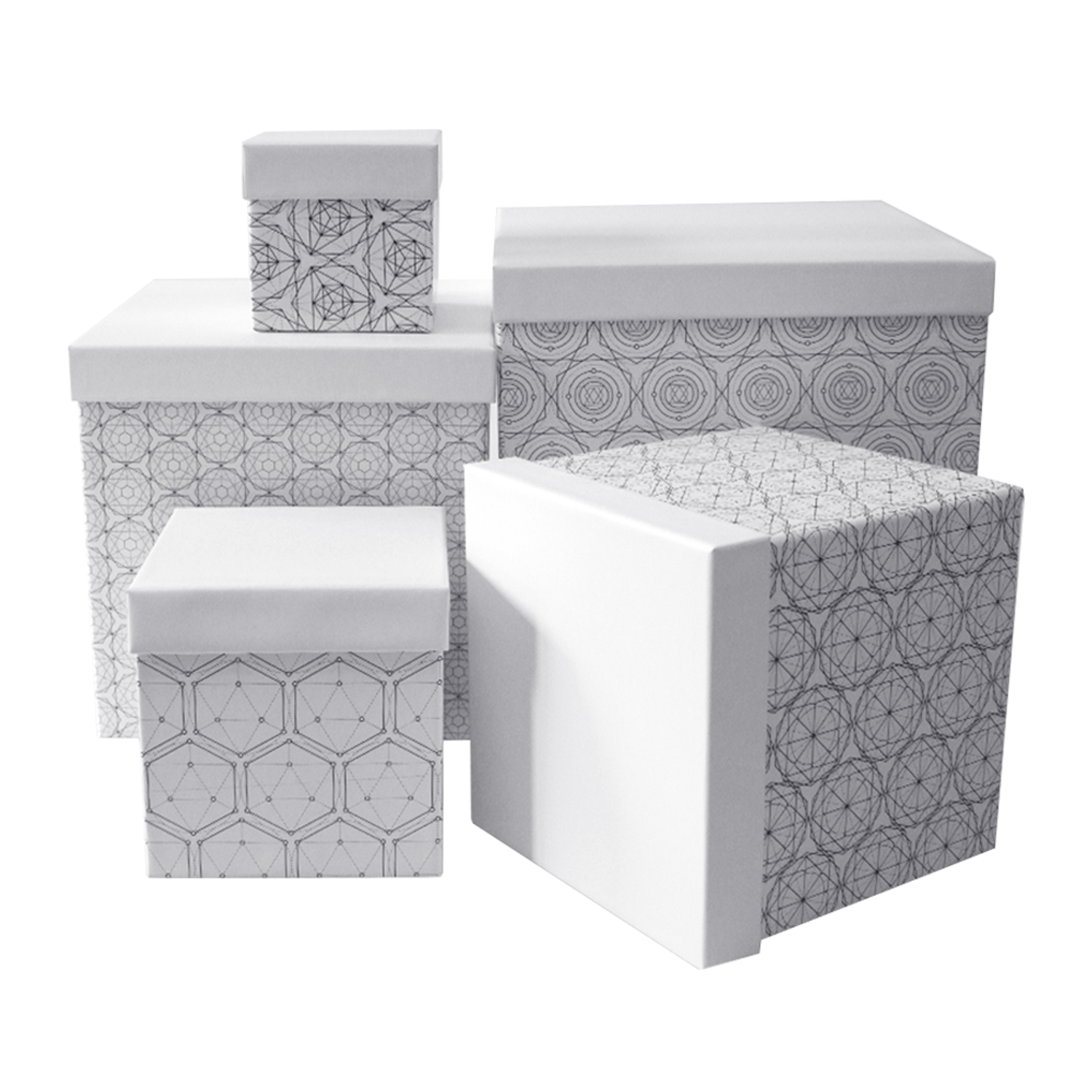 Набор подарочных коробок Cartonnage 5 в 1 Геометрия белый черный квадратный - фото 2